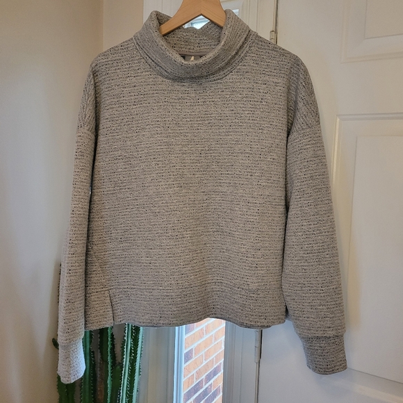 CALIA by Carrie Underwood Sweaters - Calia Scuba Funnel Neck Heather Grey Long Sleeve Shirt, Size Large